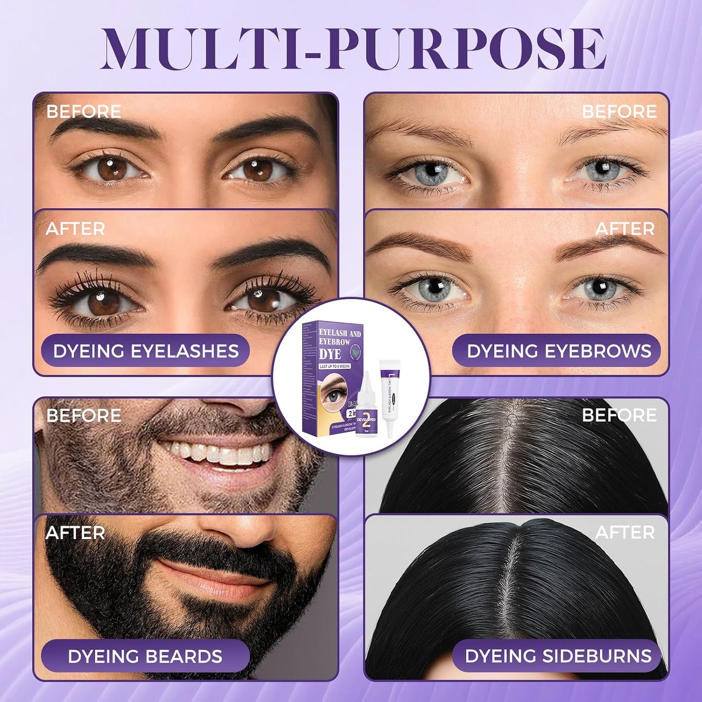 Eyelash & Eyebrow Tint Kit - Professional 2-In-1 Color Solution | Natural Ingredients, Lasts 6 Weeks, 7ml (Black)