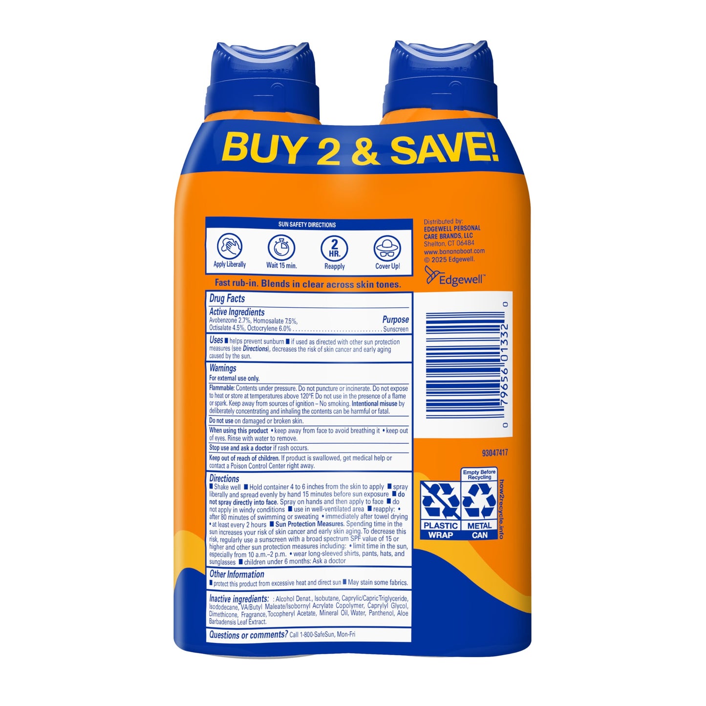 Banana Boat Sport Ultra SPF 50 Sunscreen Spray | Banana Boat Sunscreen Spray SPF 50, Water Resistant, Oxybenzone Free, Sunblock, 6oz each Twin Pack