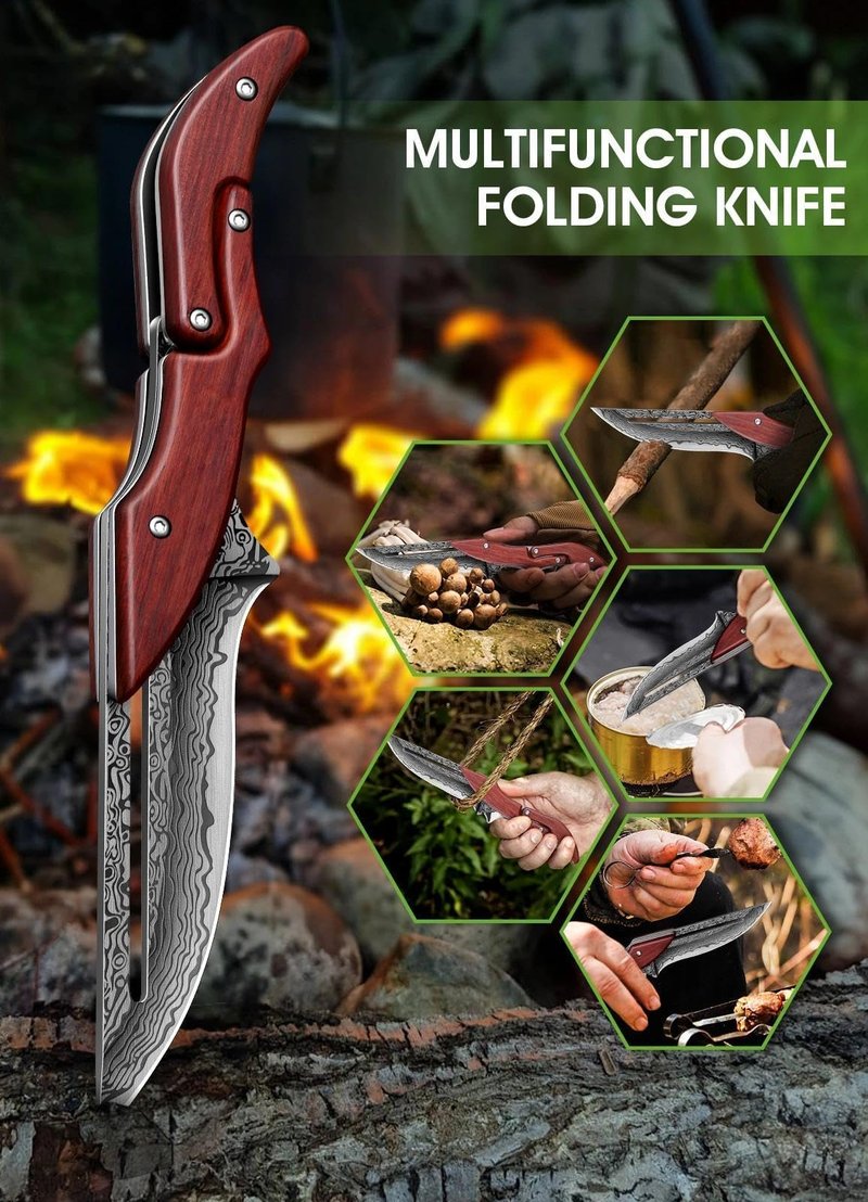 Dream Reach Folding Pocket Knife, Folding Knife with Elegant Pattern, Cool EDC Pocket Knives with Ergonomic Rosewood Handle for Outdoor Camping, Gift Collection for Men Women