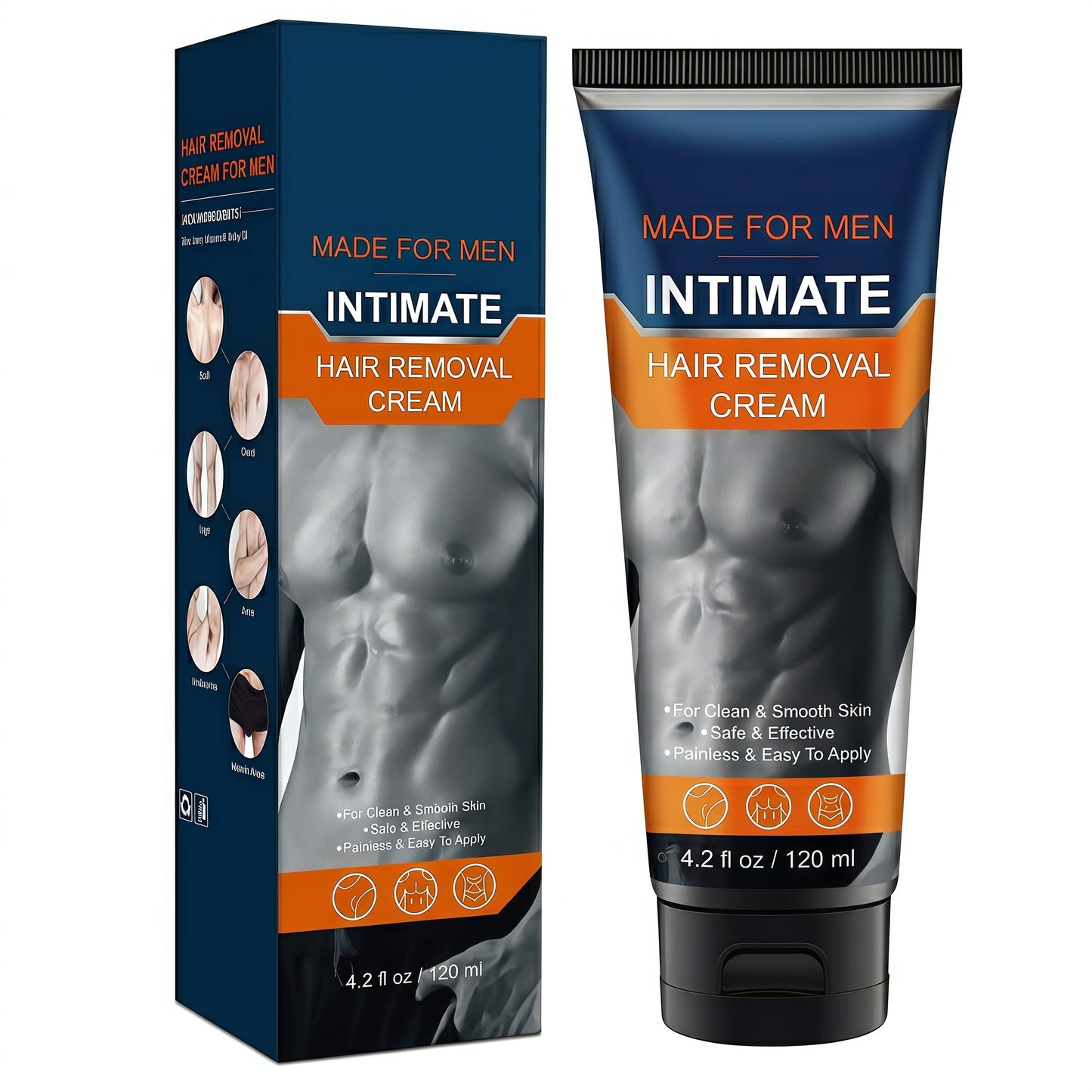 Intimate Hair Removal Cream for Men, Sensitive Skin Formula with Aloe Vera & Vitamin E, Painless Depilatory Cream for Private Parts, Chest, Back and Legs, 4.2 fl oz