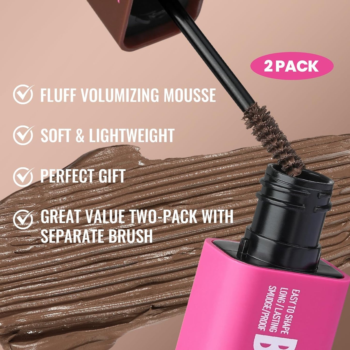 Eyebrow Tint and Setting Mousse Kit - 2 Pack Fluffy Volumizing Brow Gel with Brush | Natural Black