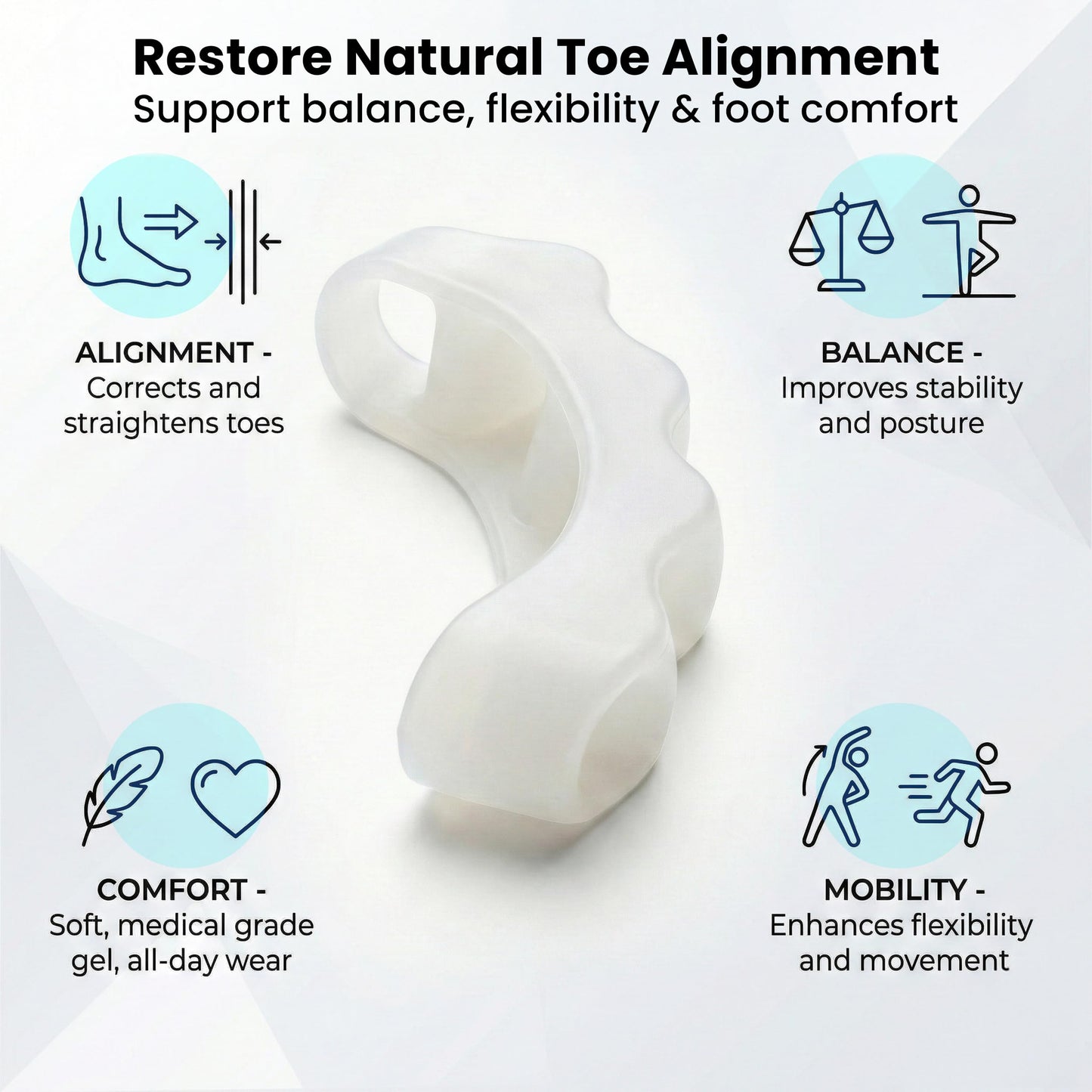 6 Pcs Silicone Toe Separators & Toe Spacers for Men and Women – Soft Gel Toe Spreaders for Overlapping and Bent Toes, Alignment Support, Comfort Relief, Balance and Relaxation