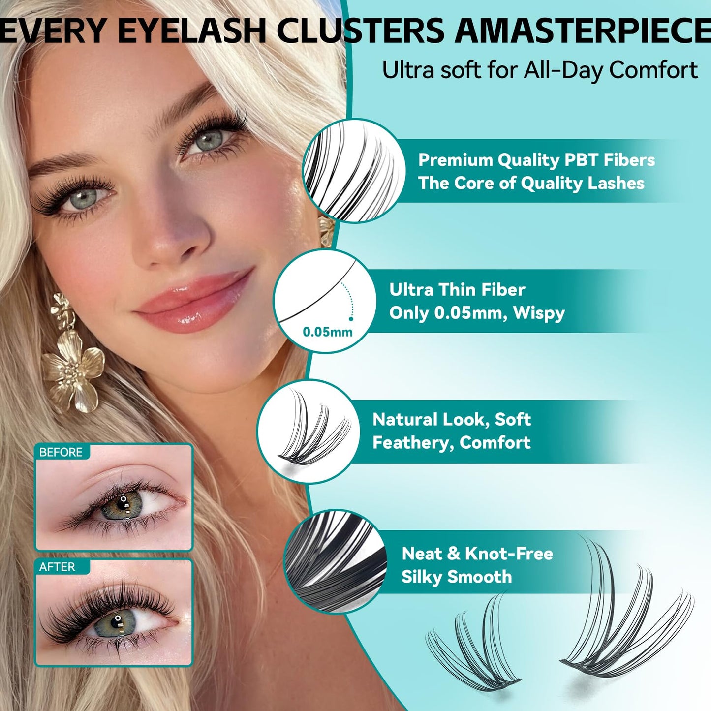 Wispy Lash Clusters, Individual Cluster Lashes 40D 50D, DIY Cluster Eyelash Extensions for Natural Wispy Look, Soft Lightweight Individual Lash Clusters for At-Home Lash Extension