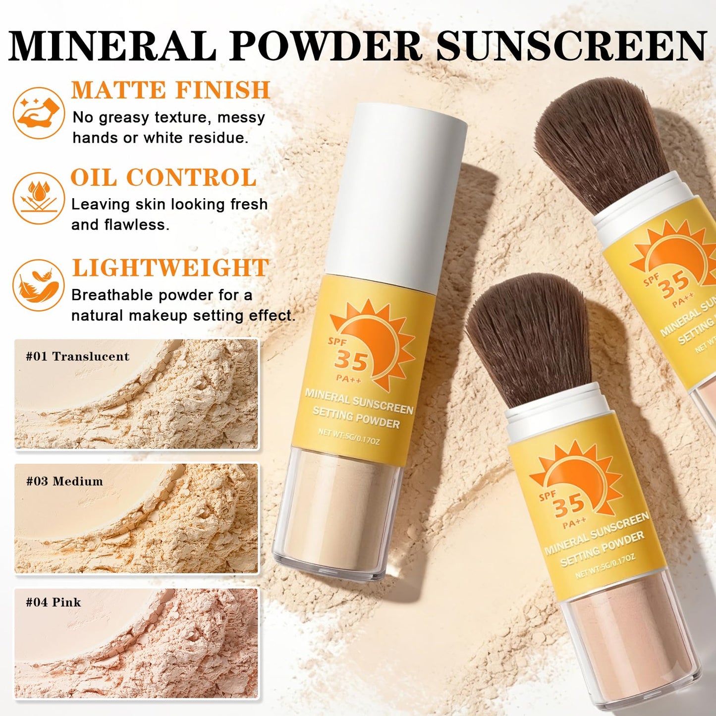 ROSAWEE Mineral Sunscreen Setting Powder for Face & Scalp,SPF 35 Loose Setting Powder,Mineral Scalp Sunscreen,Lightweight Oil Control Matte Finish for All Skin Types,UVA/UVB Protection,Translucent