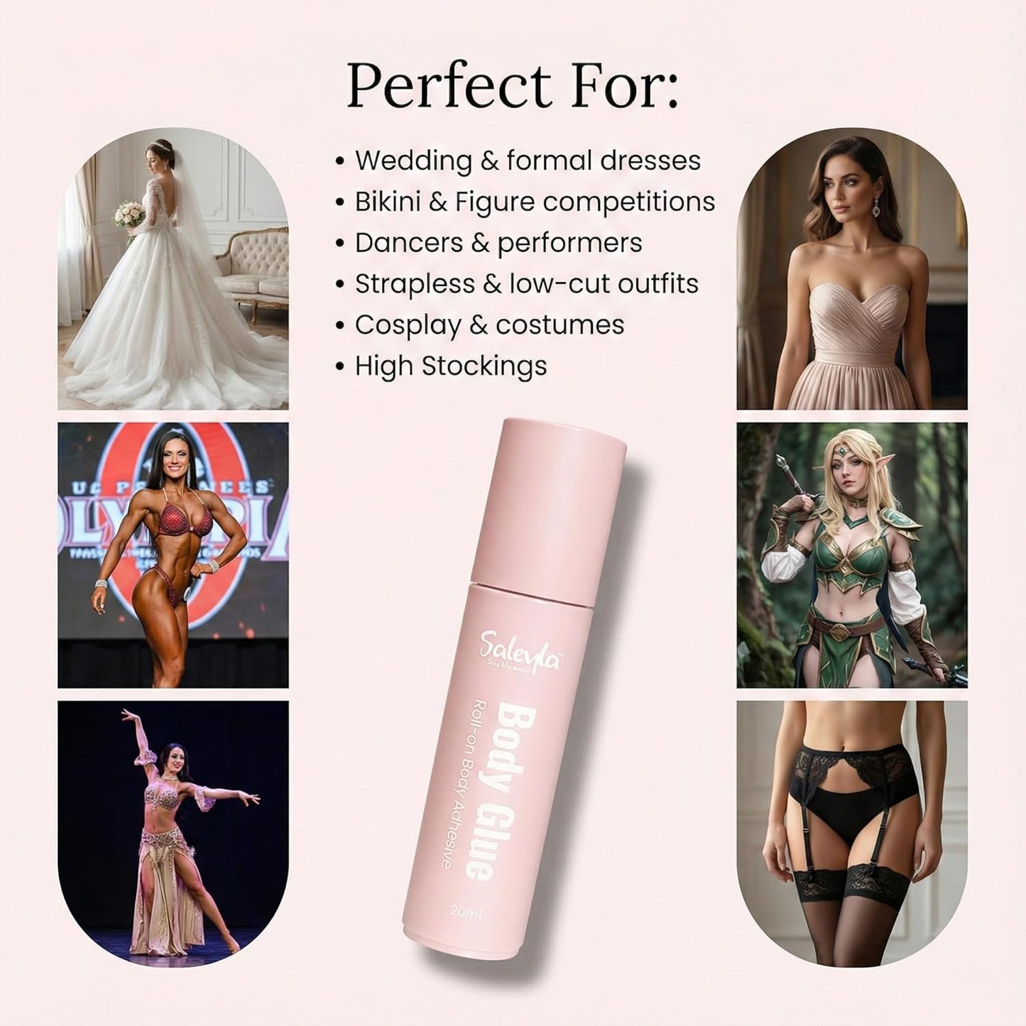 Roll-On Body Glue 20ml - Sweat-Resistant Clear Adhesive for Swimwear, Competition Suits & Stagewear | Gentle on Skin, Long-Lasting Hold
