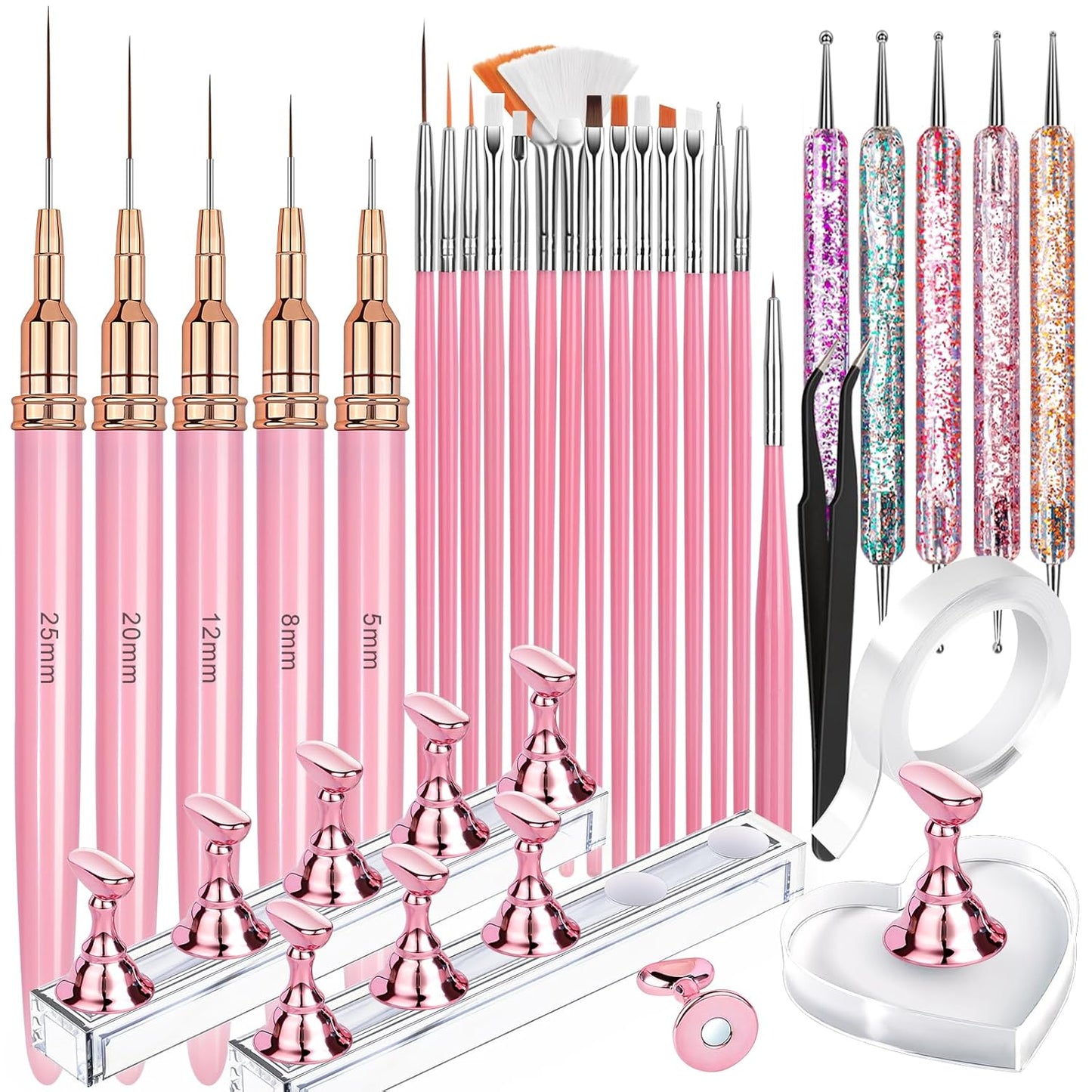 Nail Art Tools Set - Professional Brushes & Stand for Creative Nail Design | Includes Liner, Dotting Tool & Holder
