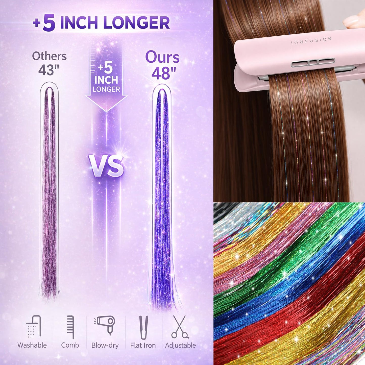 Hair Tinsel 24 Colors Glitter Tinsel Hair Extensions for Women Girls