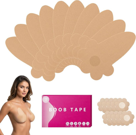 Boob Tape for Breast Lift - 10 Pcs Invisible Body Tape with Pasties for Women | Comfortable & Discreet