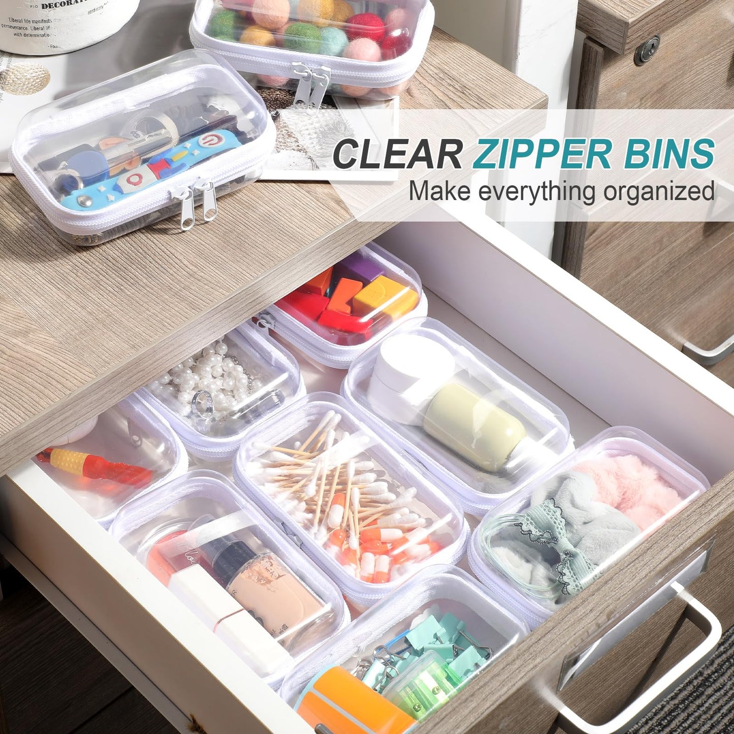 Sanwuta 10 Pcs Hard Zipper Case Clear Hard Pouches Plastic Zipper Pencil Portable Box Toy Storage Bins Plastic Container for Travel Toiletry Office Cosmetic Block Puzzle Organizer (Xs,Clear)