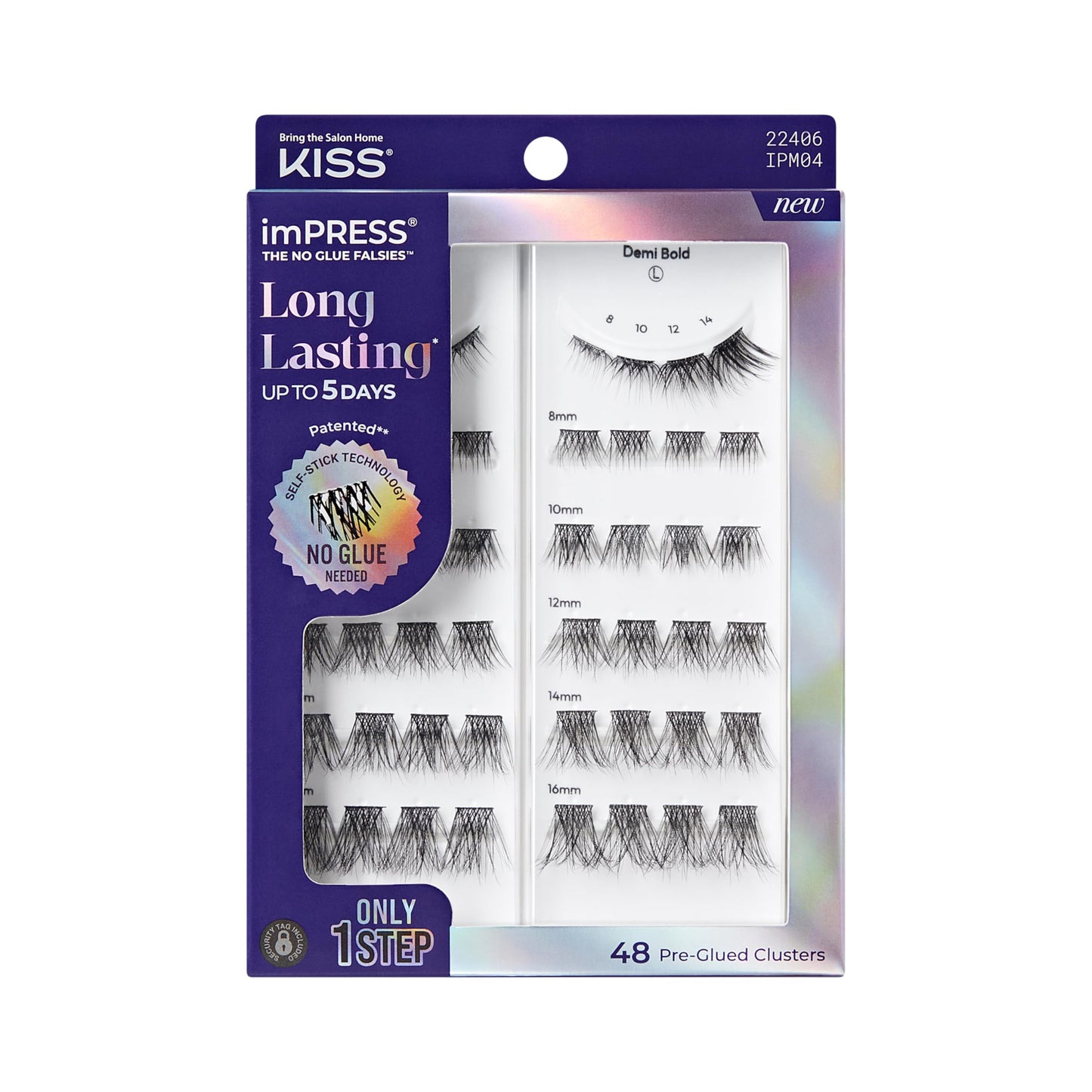 Kiss Impress False Eyelashes, Lash Clusters, Long Lasting, 'Demi Bold', 8mm-16mm, Includes 48 Pre-Glued Clusters, Contact Lens Friendly, Easy to Apply, Reusable Strip Lashes