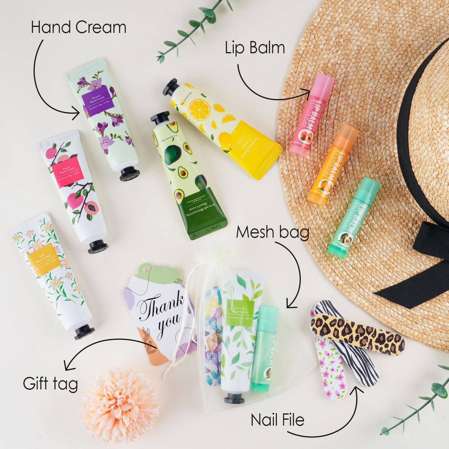 Hand Cream and Lip Balm Gift Set - 24 Bulk Party Favors for Baby Showers, Weddings & Bachelorette Parties | Ideal for Women & Adults