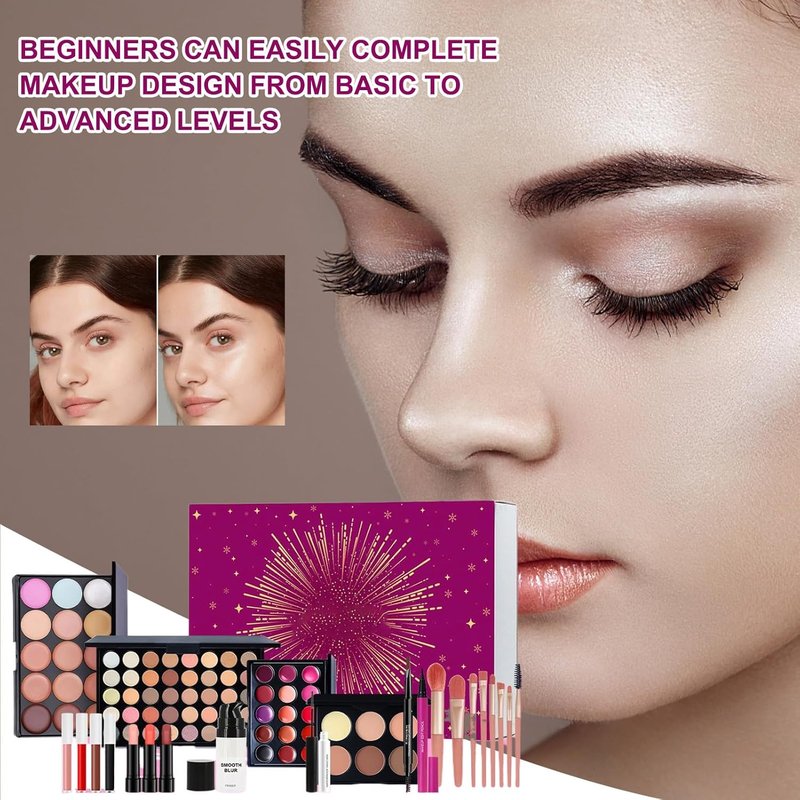 Makeup Palette Kit - Complete Eyeshadow, Lipstick & Brush Set for Women, Teens & Beginners | Perfect Gift for Birthdays & Holidays