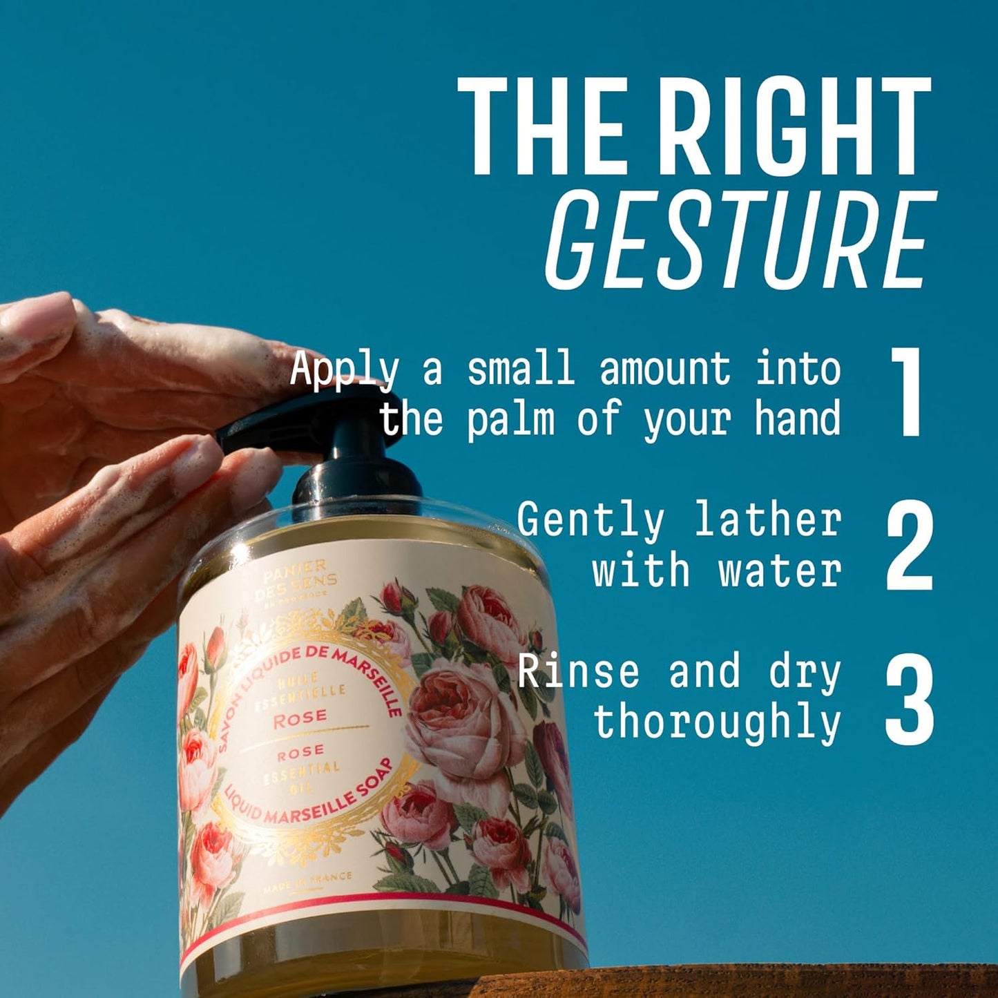 Rose Hand Soap - Premium Liquid Soap for Kitchen & Bathroom | Natural Marseille Formula, Gentle & Moisturizing, 16.9 fl oz