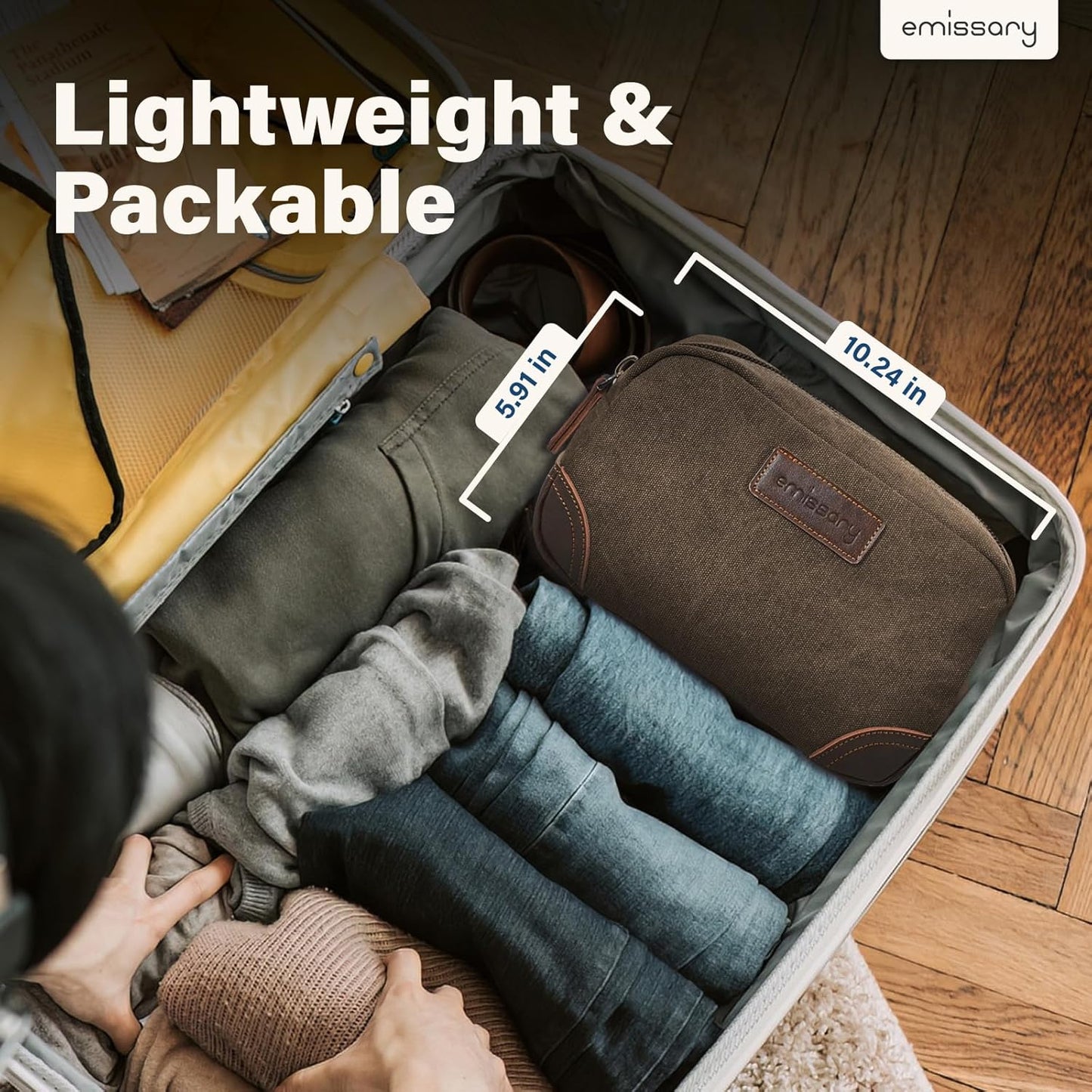 Men's Leather and Canvas Toiletry Bag - Travel Dopp Kit for Shaving Accessories | Coffee Color