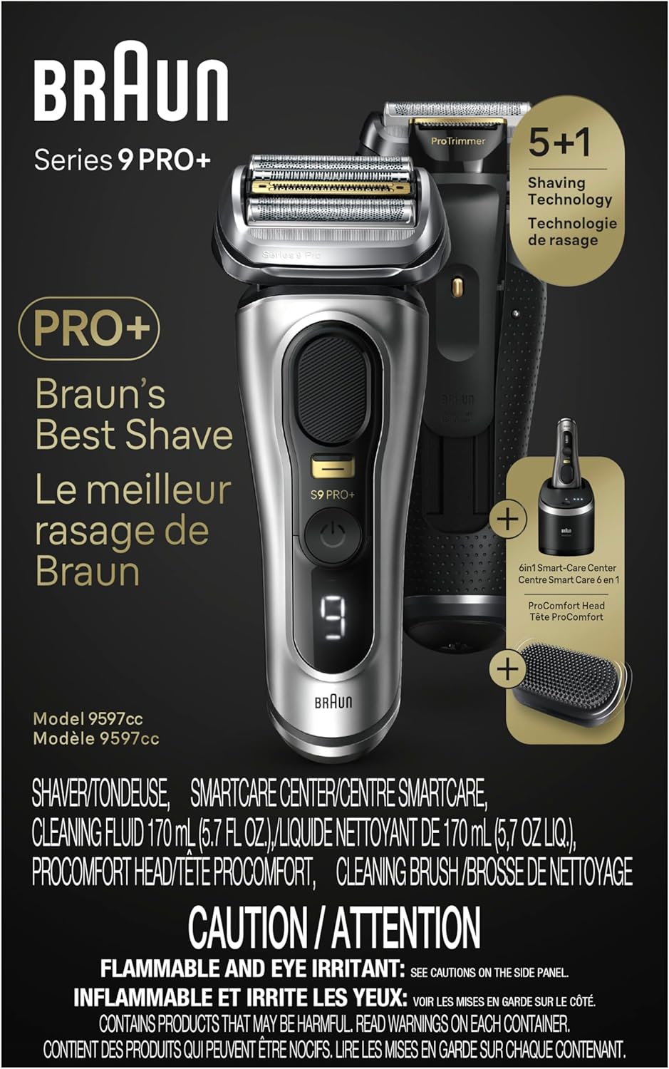 Braun Series 9 PRO+ Electric Razor for Men - 5 Pro Shaving Elements, Wet/Dry Use | SmartCare Center, 9597cc