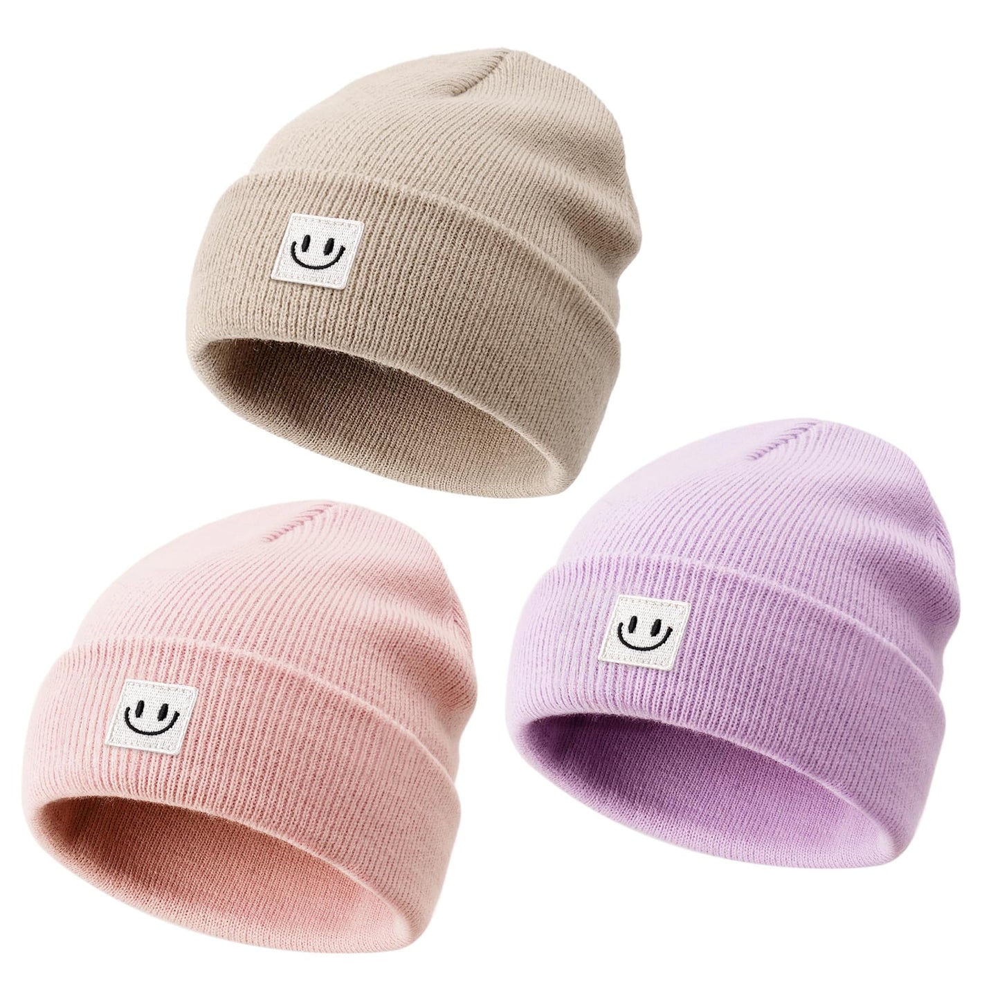 FURTALK 3 Pack Toddler Kids Beanie Baby Winter Hat Knit Boys Girls Kids Embroidered Warm Cap
