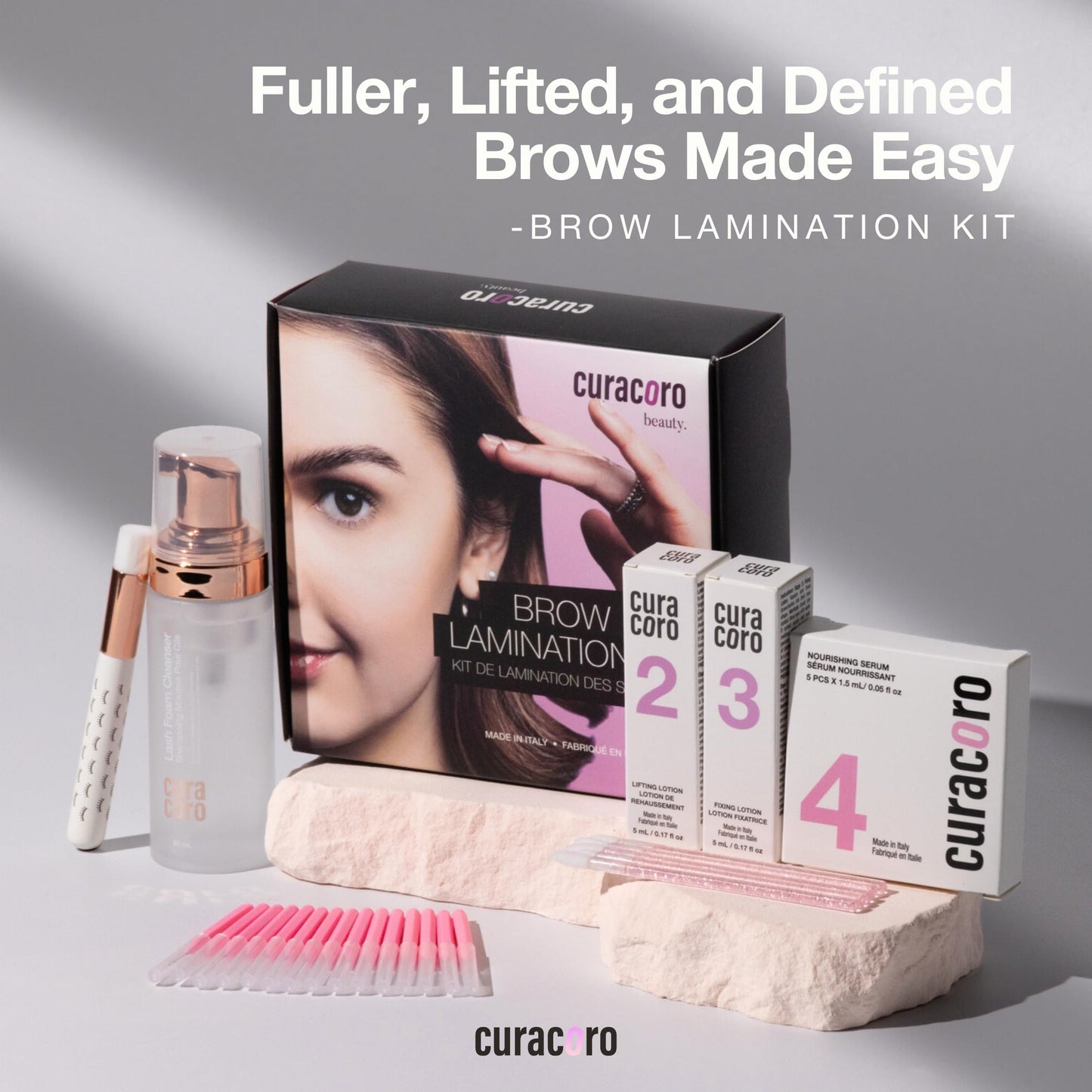 Curacoro Brow Lamination Kit, Professional Eyebrow Lamination & Brow Lift Kit with Keratin, 4-Step DIY for Fuller Brows, Long-Lasting Up to 8 Weeks
