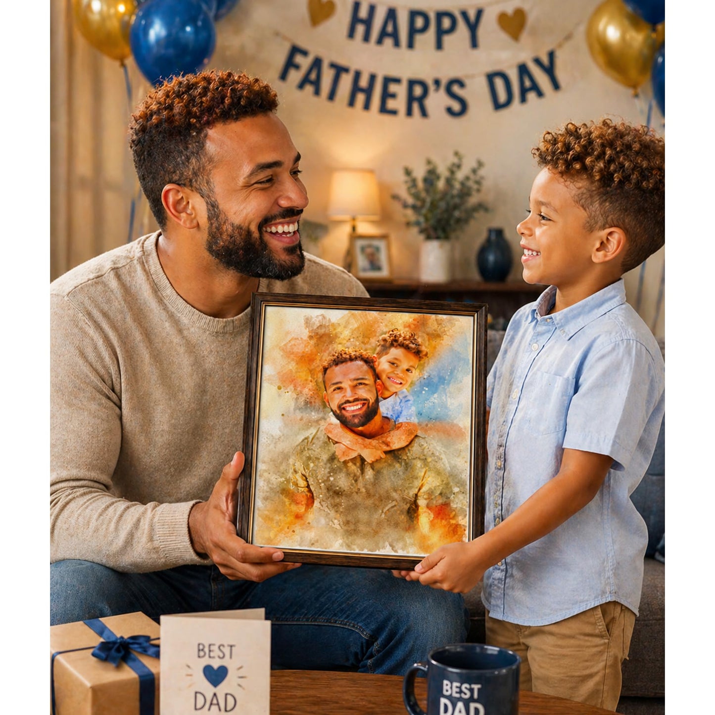 Noni Personalized Family Portrait Wall Art, Custom Watercolor Portrait From Photo, Personalized Family Art, Father's Day, Birhtday Gifts, Custom Dad - Grandpa Photo Gifts, Canvas For Daddy, Papa 1