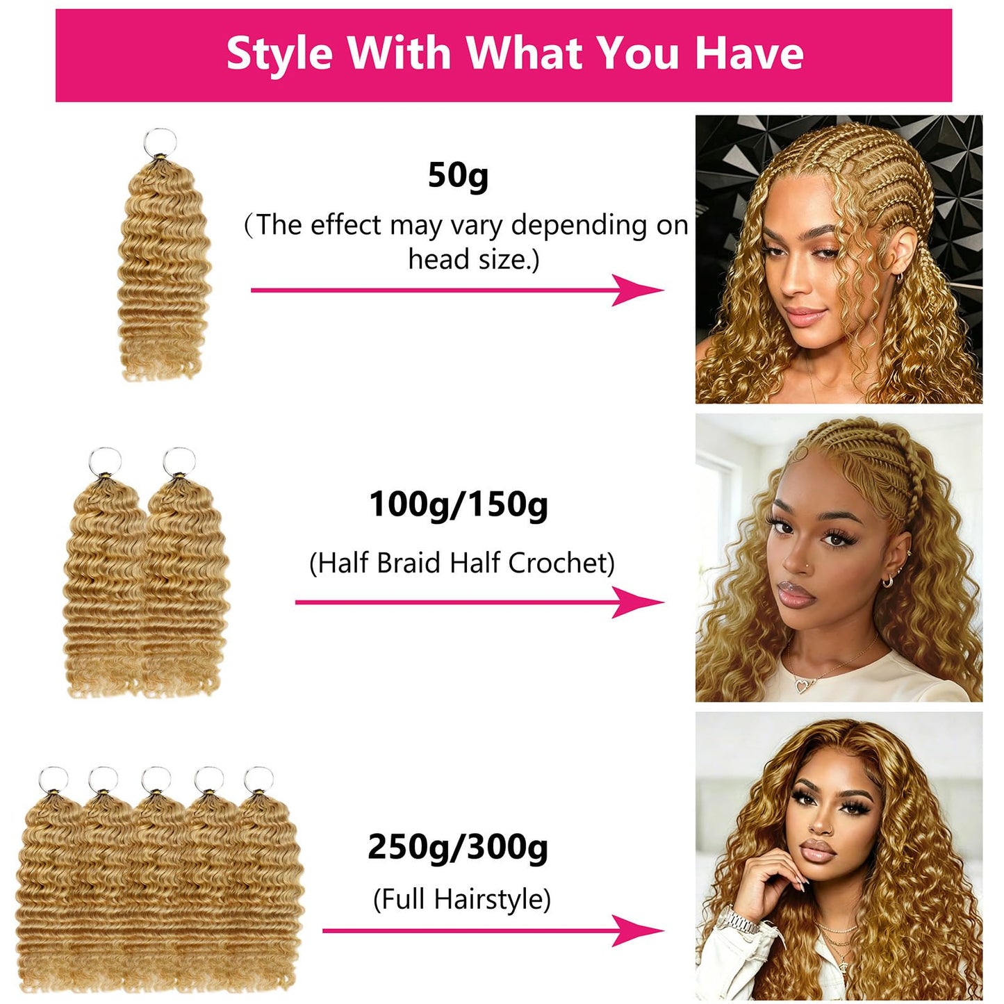 Honey Blonde Pre-Separated Human Crochet Hair Deep Wave Curly Miracle Knots Crochet 14 Inch 50g Honey Blonde #27 Knotless Feather Invisible 100% Human Crochet Braiding Hair Extensions for Black Women