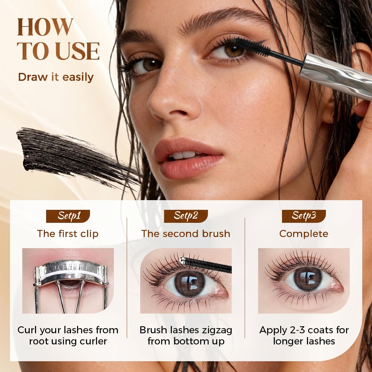 Waterproof Mascara, 2026 New Metal Wand Mascara with Waterproof Quick Drying Formula, Volumizing Lengthening and Curling for Natural 3D Lashes and Definition (Black,2PCS)