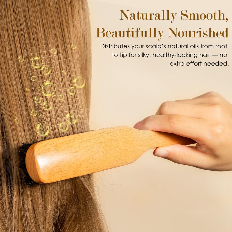STYLEMATE Boar Bristle Slick Back Hair Brush for Women Men, Natural Soft Bristle Hair Brush for Thin & Fine Hair, Medium Hardness Smoothing Hairbrush for Polishing, Deepening & Styling
