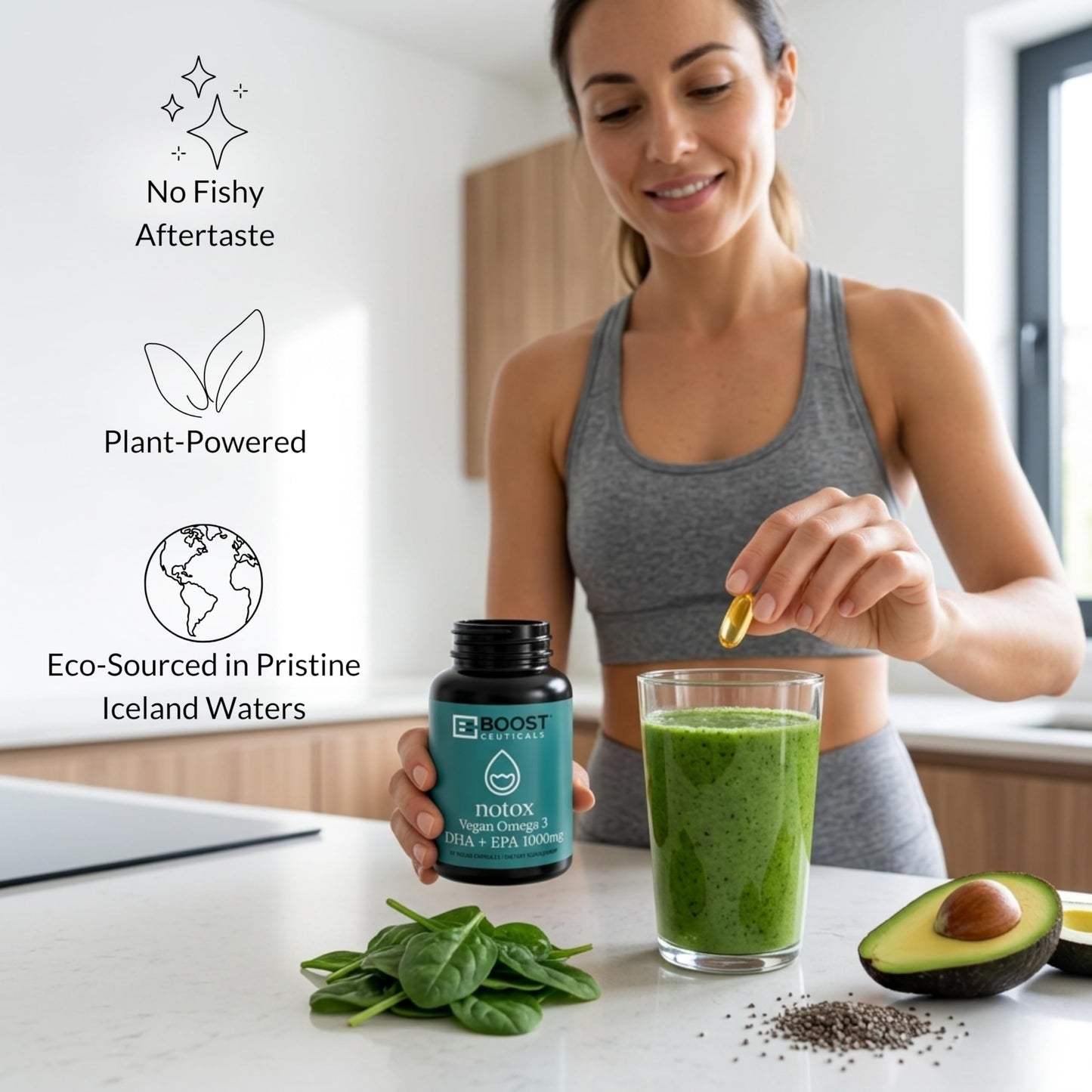 Vegan Omega 3 Algae DHA 410mg Supplement | No Fishy Aftertaste | Heart Brain | Schizochytrium sp DHA EPA Algae Oil 60ct