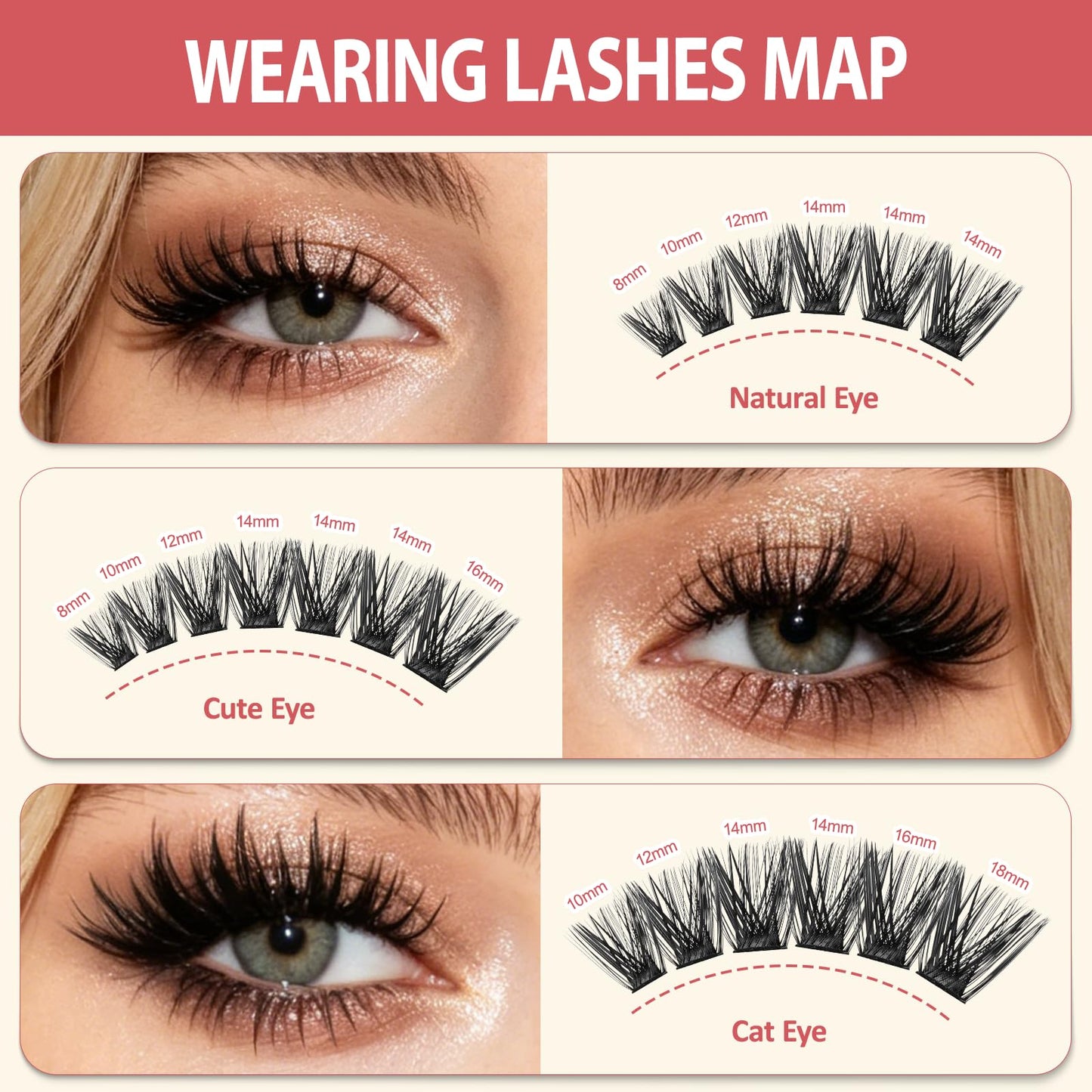 LAVONE Lash Clusters Kit, 168Pcs Waterproof D Curl 8-18mm Individua Lashes