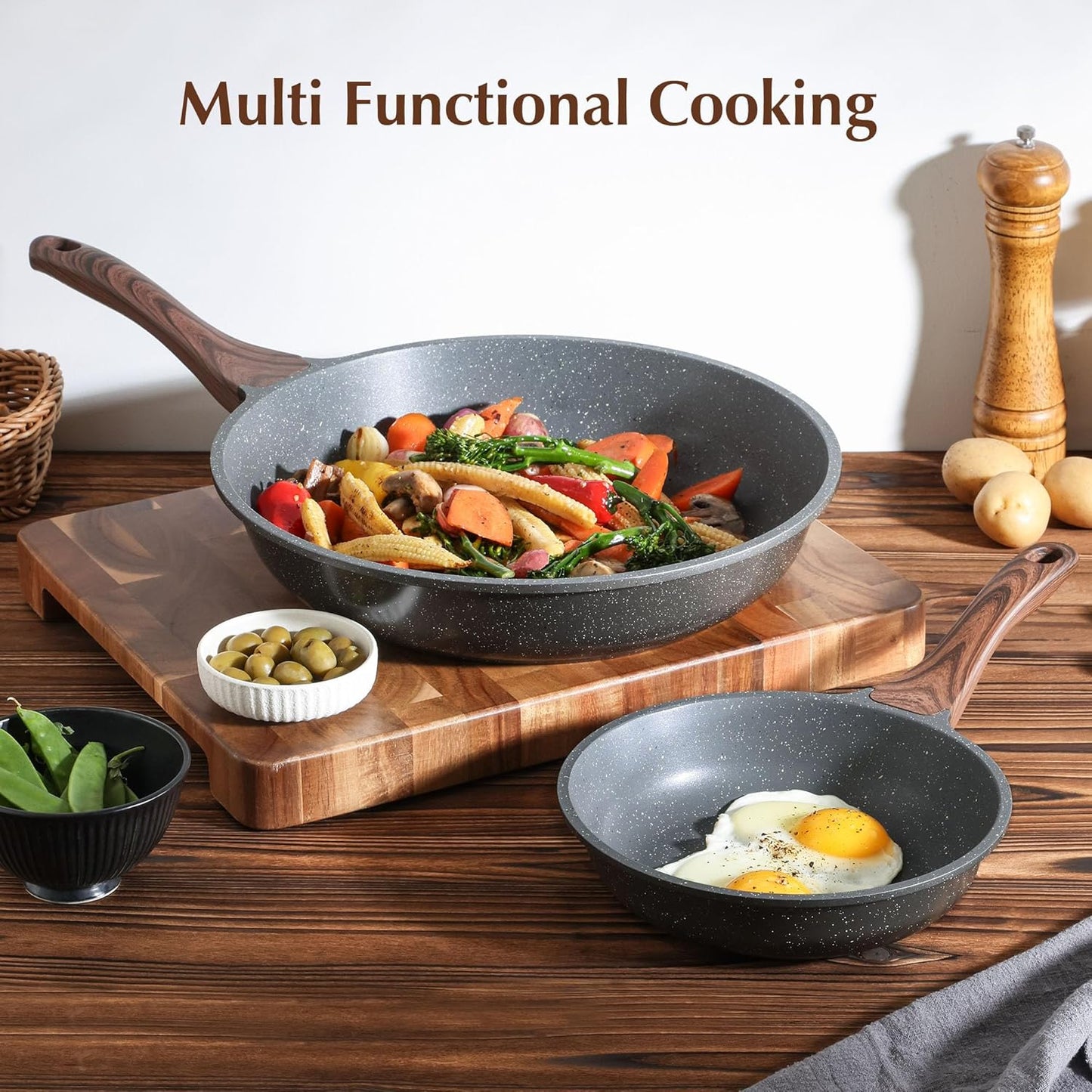 SENSARTE Nonstick Frying Pan - Swiss Granite Coating Omelette Skillet | PFOA Free, 9.5 Inch