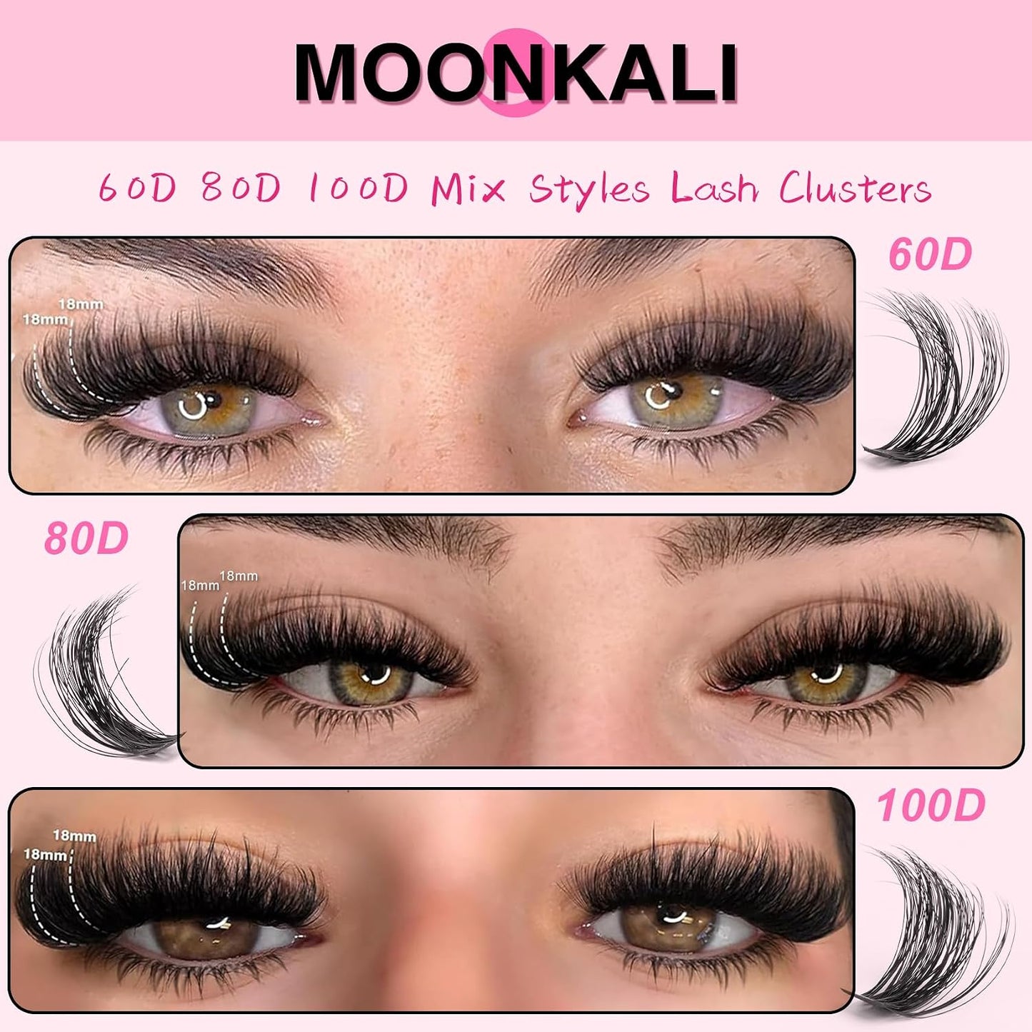 Lash Clusters - 3D Full Eyelash Extensions | Mix of 60D, 80D, 100D, 12-18MM, Waterproof, DIY Fake Mink
