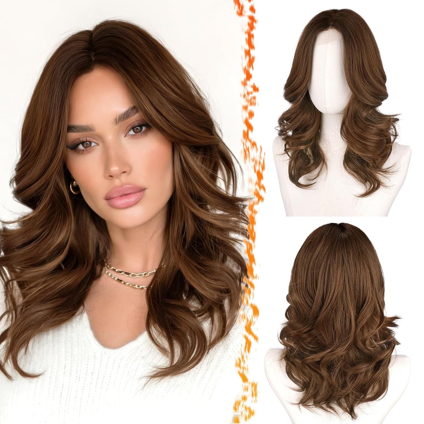 Short Wavy Layered Blonde Ombre Wig - Shoulder Length Body Wave with Face-Framing Bangs | Soft Synthetic Hair for Daily Wear