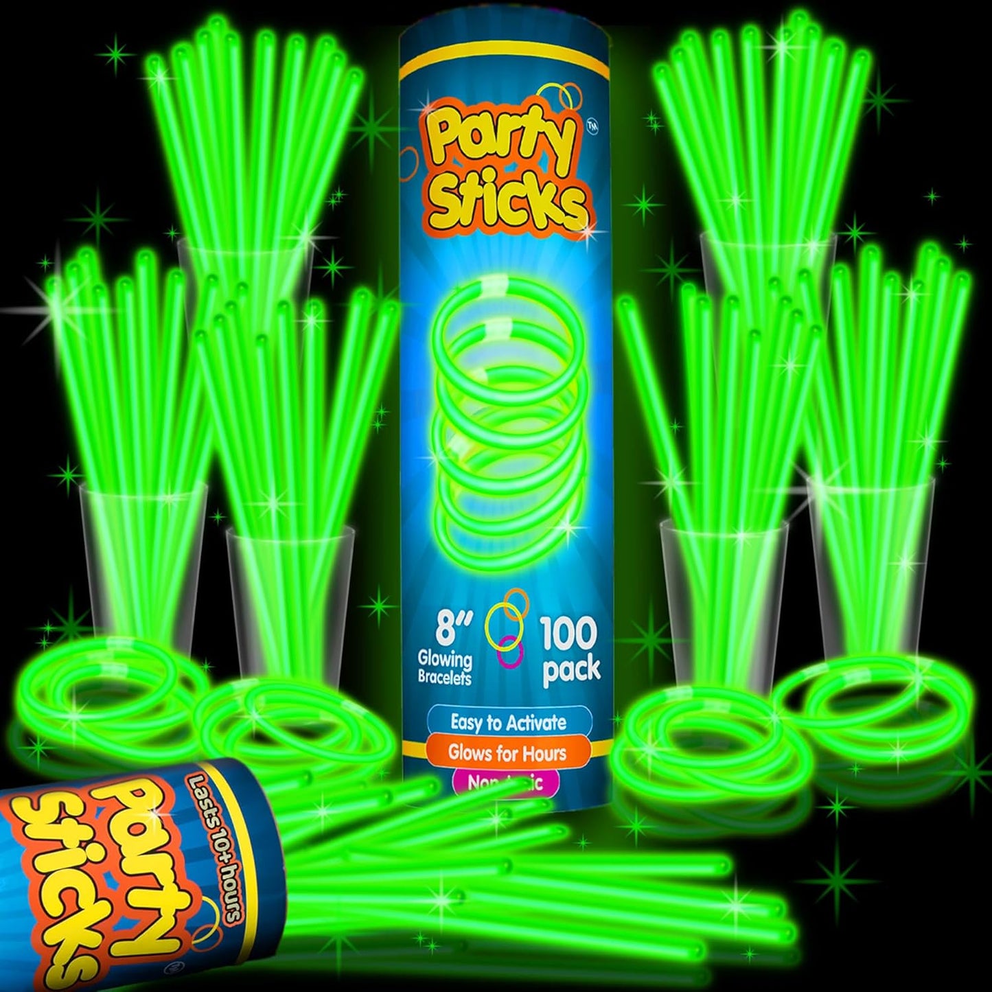 Glow Sticks Party Supplies - 100pk 8-Inch Glow in the Dark Light Up Sticks | Neon Party Favors & Decorations