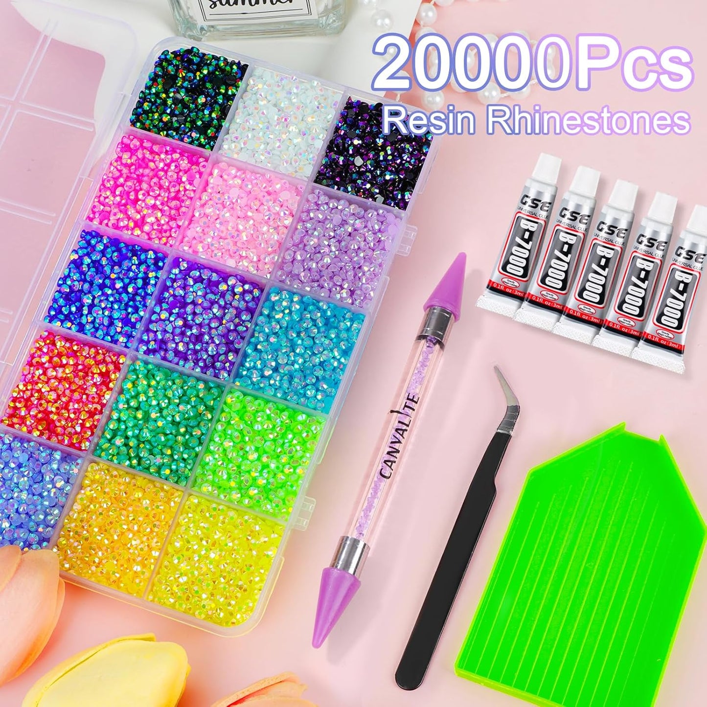 Resin Jelly Rhinestones - 18,000 Pcs Multicolor 3mm Flatback Gems for DIY Crafting | Includes 4Pcs Jewelry Glue & Rhinestone Picker