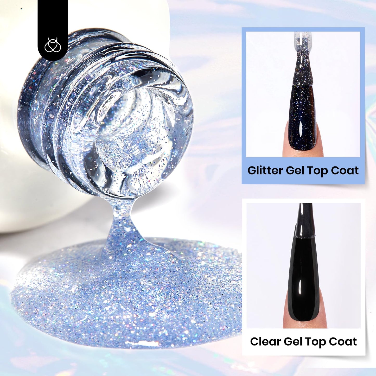 Beetles Glitter Gel Top Coat, 1 Pcs 15ml No Wipe Top Coat Gel Polish Reflective Silver Super Shiny UV Decoration Nail Art Sparkle Manicure DIY Home Salon