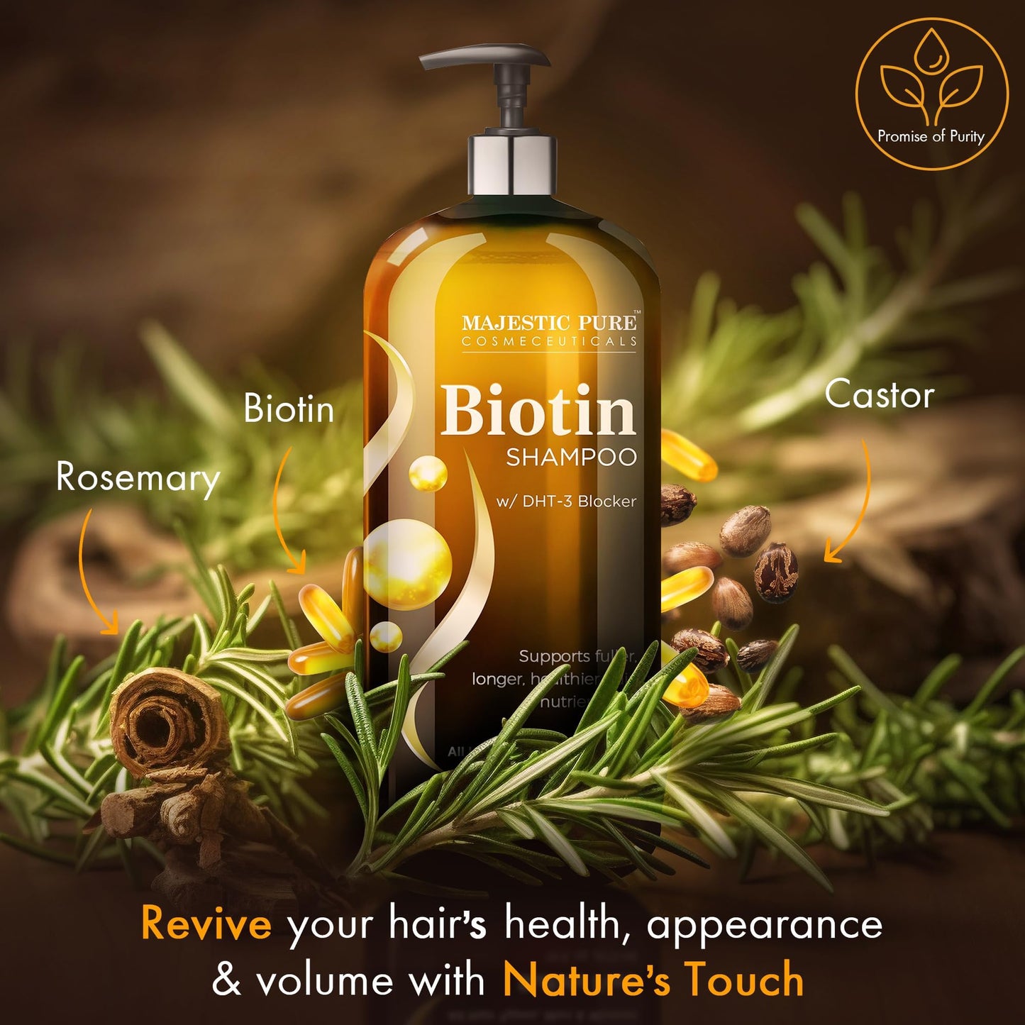 Majestic Pure Rosemary Castor & Biotin Shampoo for Thinning Hair-16fl oz