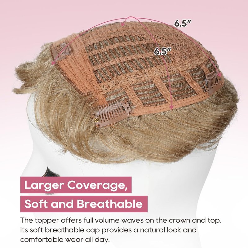 REECHO Hair Topper - Short Synthetic Wiglet for Women | Large Coverage Dark Blonde Hairpiece