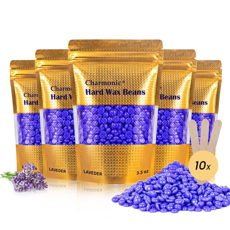 Wax Beads, 1.1 lb/ 500g/17.5 Oz Hard Wax Beads, Hard Wax Kit for Legs, Underarm, Face, Eyebrow, Bikini, and Brazilian Hair Remover, Women & Men Hair Removal Wax Beans Include 10 Pcs Sticks (Lavender)