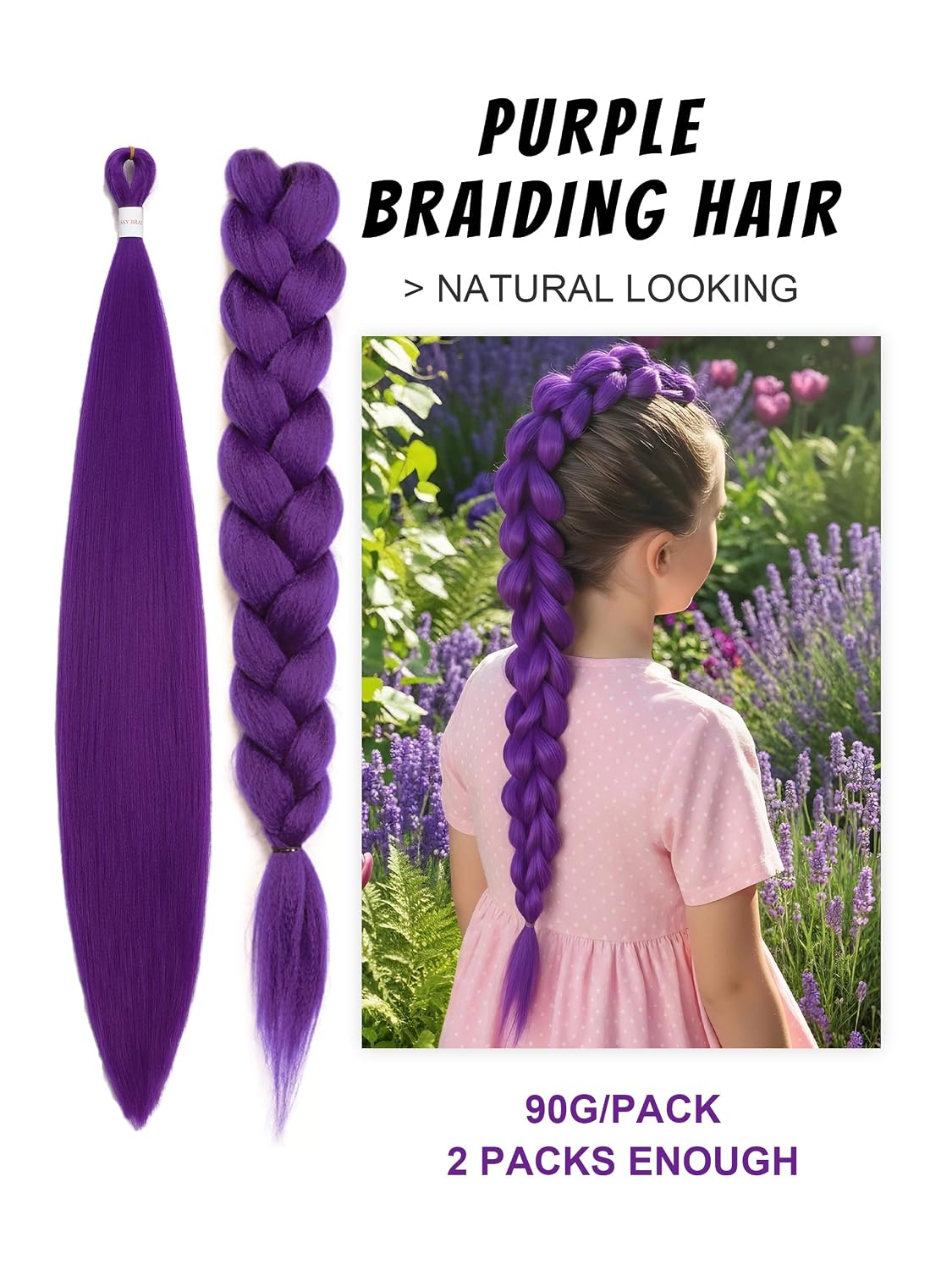 Purple Hair Extensions - Long Pre-Stretched Braiding Hair | 26 Inch Synthetic Crochet Twist Braids for Cosplay & Parties