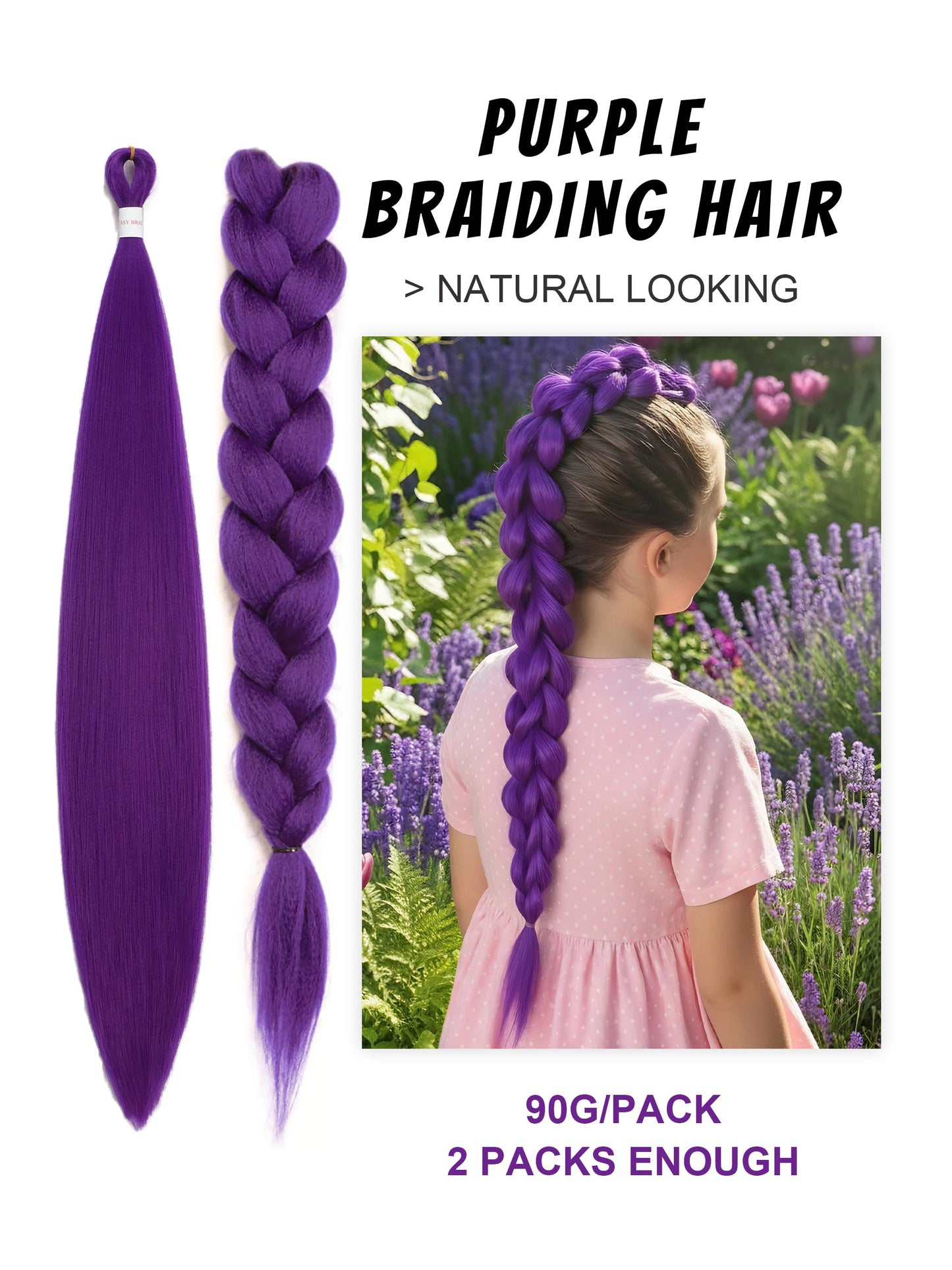 Purple Hair Extensions Long Pre-Stretched Braiding Hair Extensions 2 Packs Synthetic Crochet Hair Twist Braids for Cosplay Costume Party 26 Inch