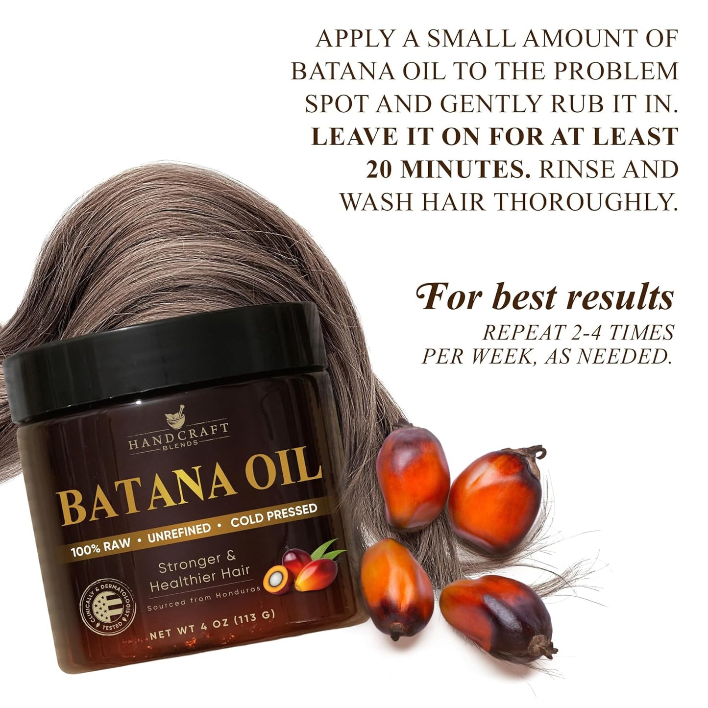 Batana Oil for Hair Growth - 100% Pure & Natural - Unrefined Hair Mask for Dry, Damaged Hair | 4 oz Cold Pressed