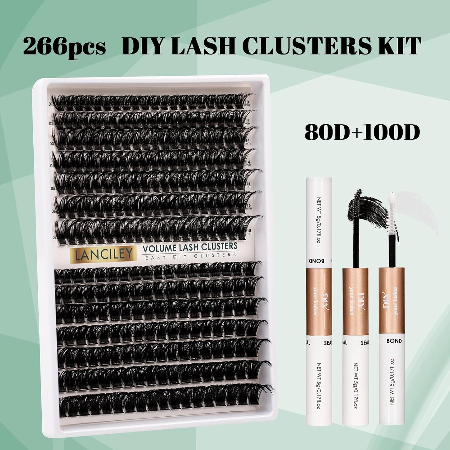 Eyelash Clusters Kit - 80D & 100D Thick Volume Lashes | 10-18mm DIY Individual Extensions with Bond & Seal