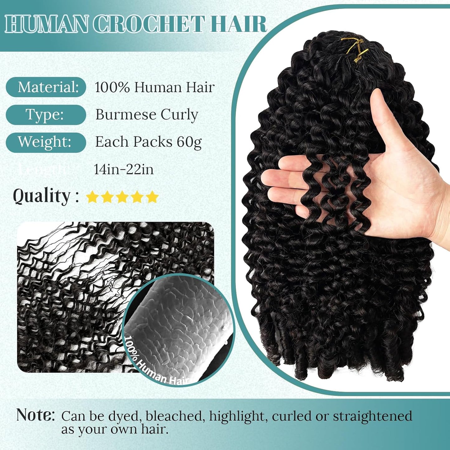 Curly Wave Human Crochet Hair - 14 Inch Pre-Looped Extensions for Black Women | Wet & Wavy 60g