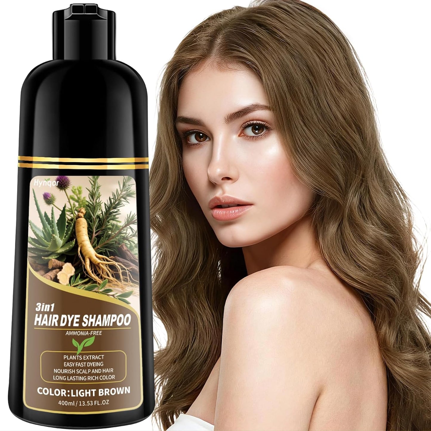 Black Hair Dye Shampoo - 100% Gray Coverage | Natural Herbal Formula for Men & Women