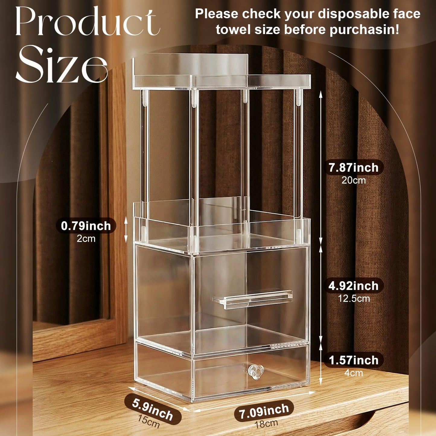 Qinyoung Four Layers Disposable Facial Towels Storage Box Compatible with Clean Towel XL (Excluding Facial Towels) Acrylic Container Clear Face Towel Holder Makeup Box Organizer