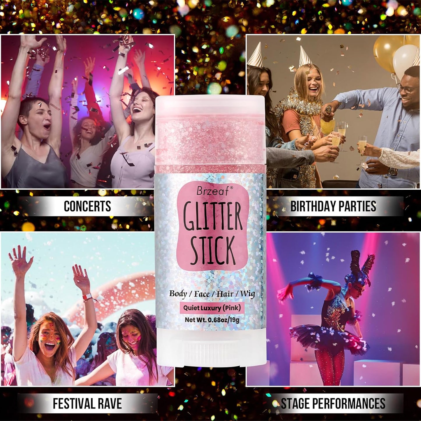 Pink Glitter Stick - Long-Lasting Face & Body Makeup Gel | Non-Greasy Chunky Glitter for Rave & Soccer Events