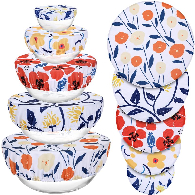 Revahope 5 Pieces Bowl Covers Reusable, 5 Size Stretch Cloth Covers for Bread Proofing Fabric Elastic Food Covers Washable for Food Fruits Leftover (Floral)