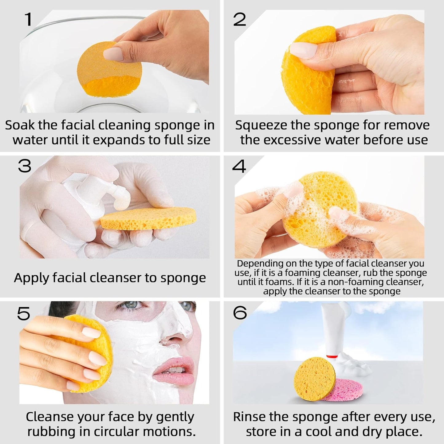Compressed Facial Sponges - 100% Natural Cellulose Spa Sponges for Daily Cleansing | Makeup Removal & Exfoliation (60 Count, Yellow)