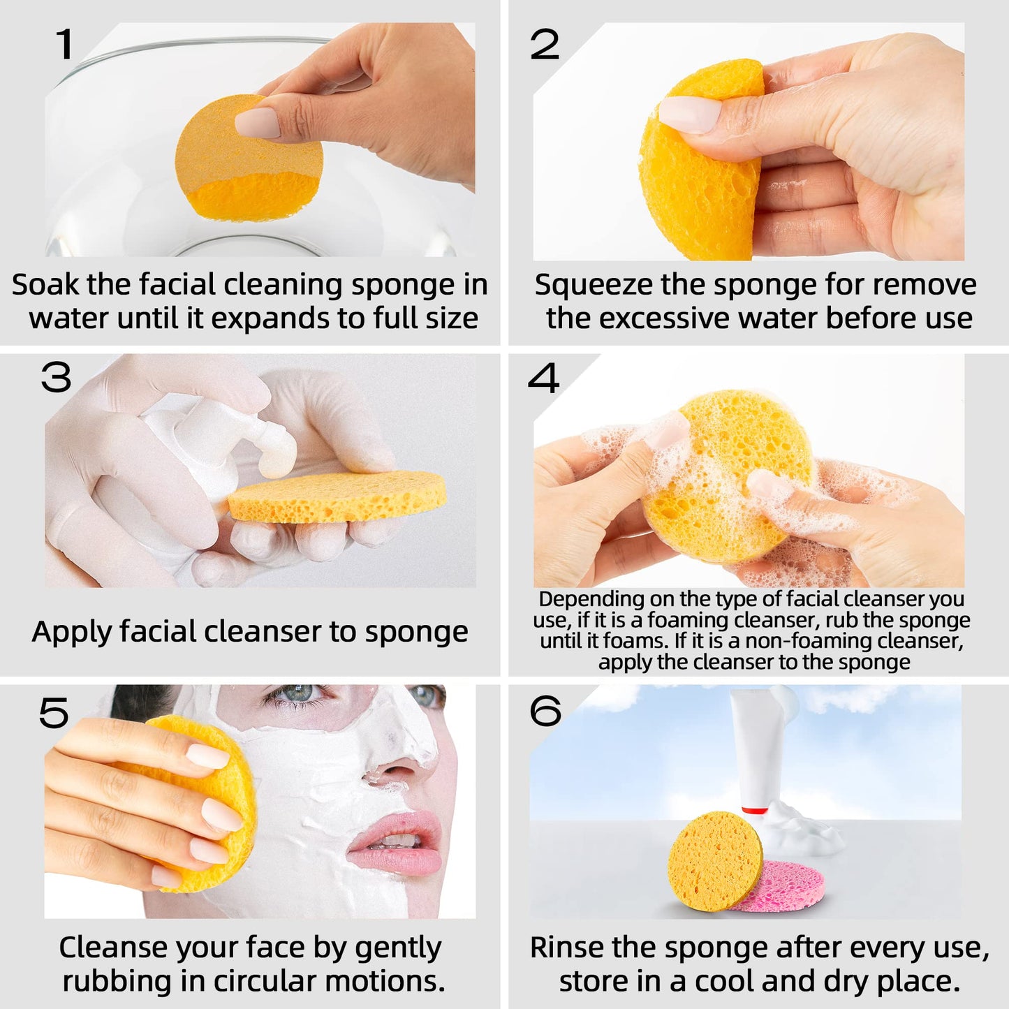 60-Count Compressed Facial Sponges|100% Natural Kickleen Cellulose Cosmetic Spa Sponges for Daily Facial Cleansing|Makeup and Mask Removal | Exfoliating | Skin Massage | Pore Exfoliation (Yellow)