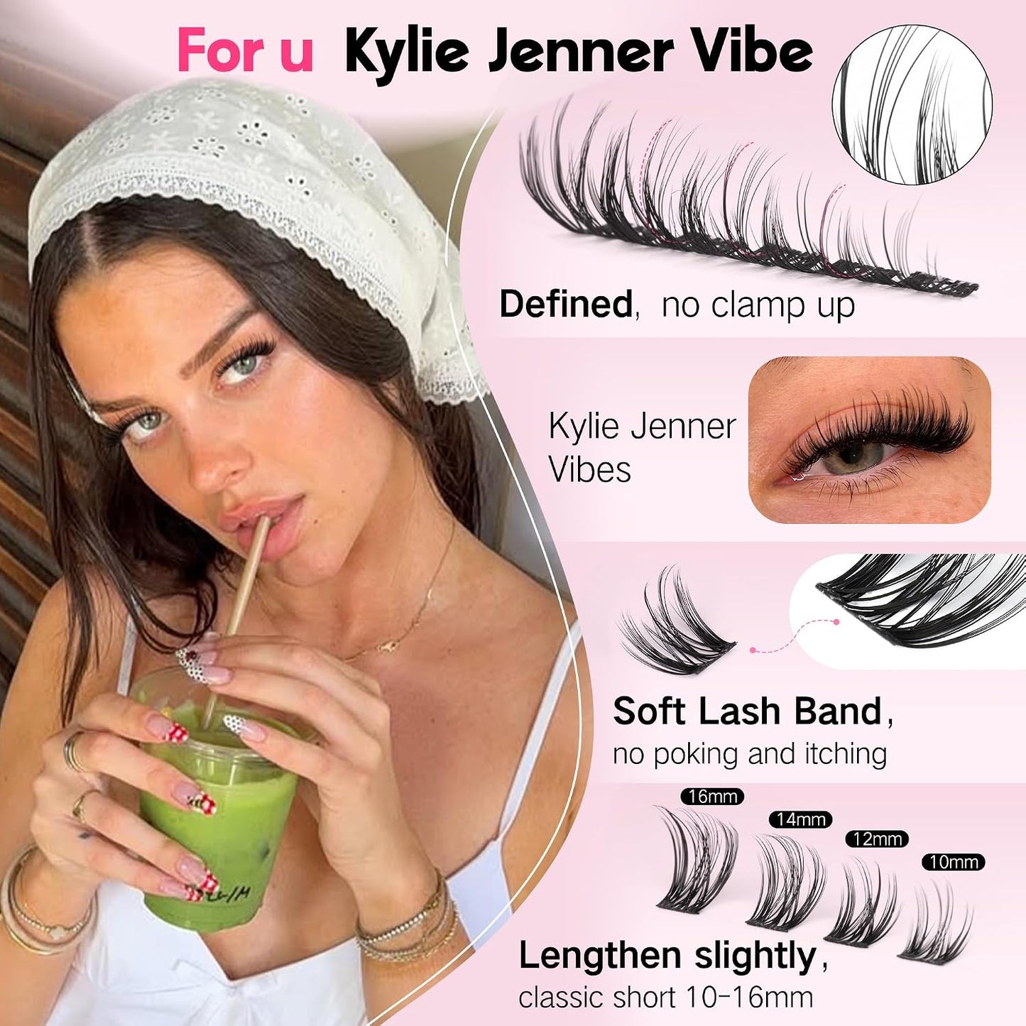 Plush Lash Clusters Kit - Natural Wispy Eyelash Extensions for DIY Home Use | D Curl Individual Lashes with Waterproof Bond