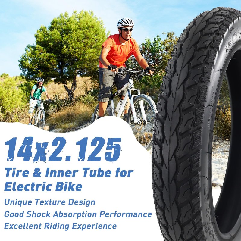 MAKELEN 2 Pack E-Bike Tire Kids Bike Tire 14x2.125 with 2 Tubes Strong Grip Compatible Replacement Bicycle Tire for Electrc Bicycle Black