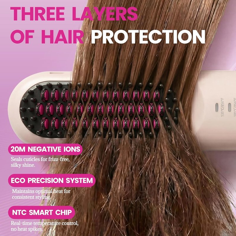 Cordless Straightening Comb - Mini Portable Hair Straightening Brush for Short Hair | Travel-Friendly Styling Tool